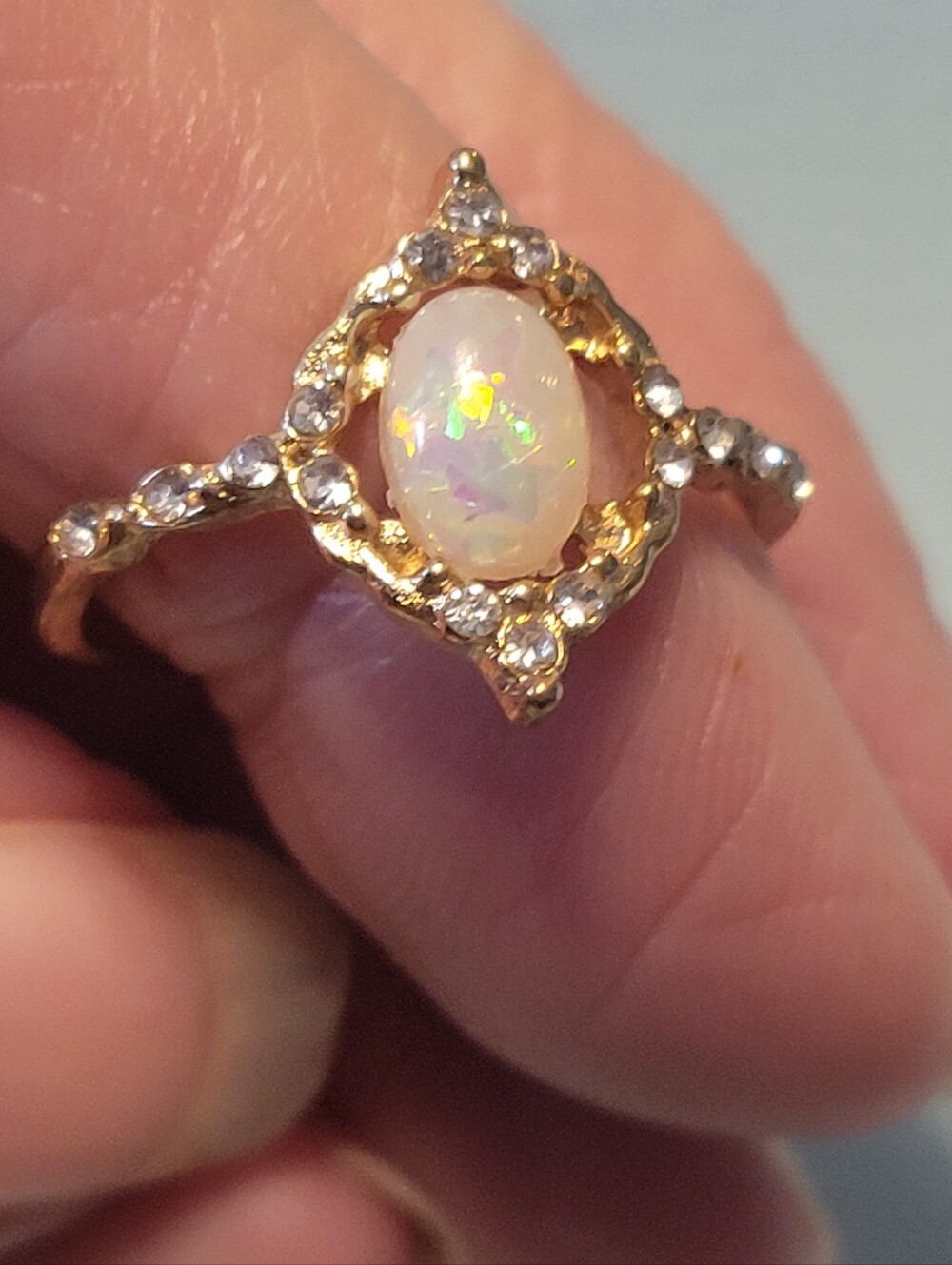 Goldtone  Opal Halo Ring with White Lab- created Opal  Accents
